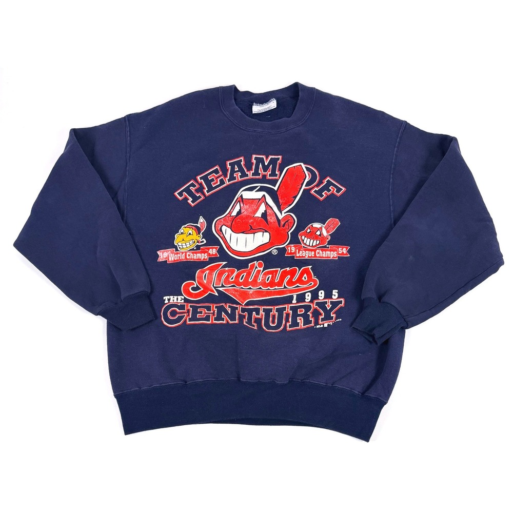 Vintage Cleveland Indians Sweatshirt Men's Large 1995 Team of the Century Wahoo